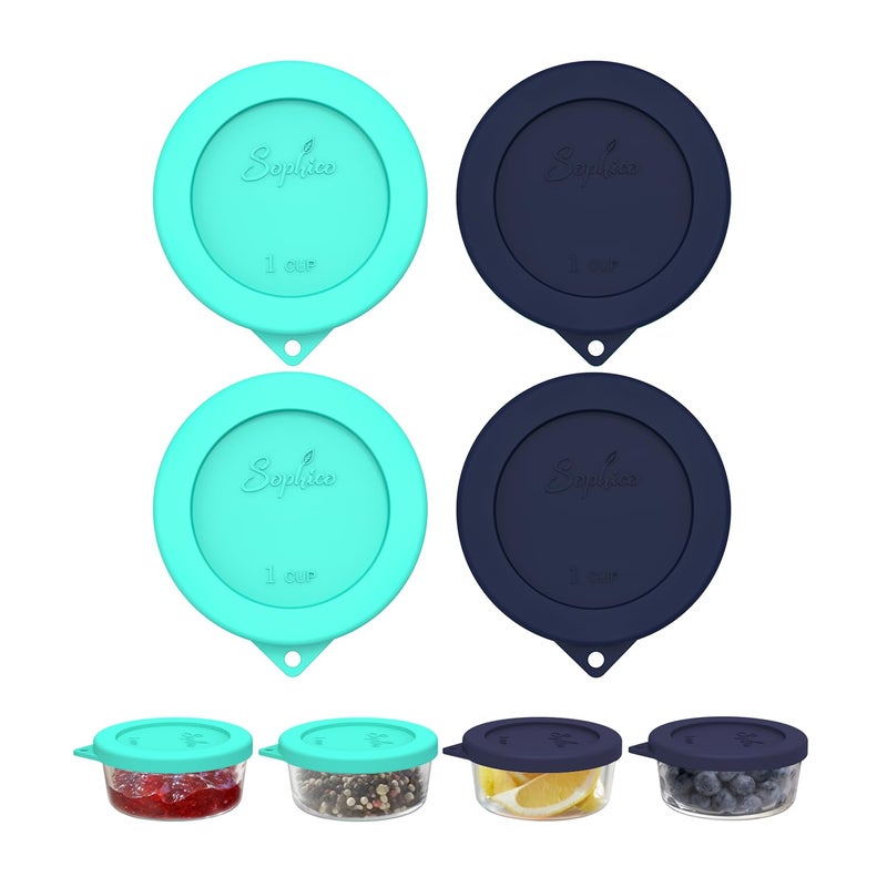 Sophico 1 Cup Round Silicone Storage Cover Lids Replacement for Anchor Hocking and Pyrex 7202-PC Glass Bowls (Container not Included) (Mint - Navy Blue) - Image 1